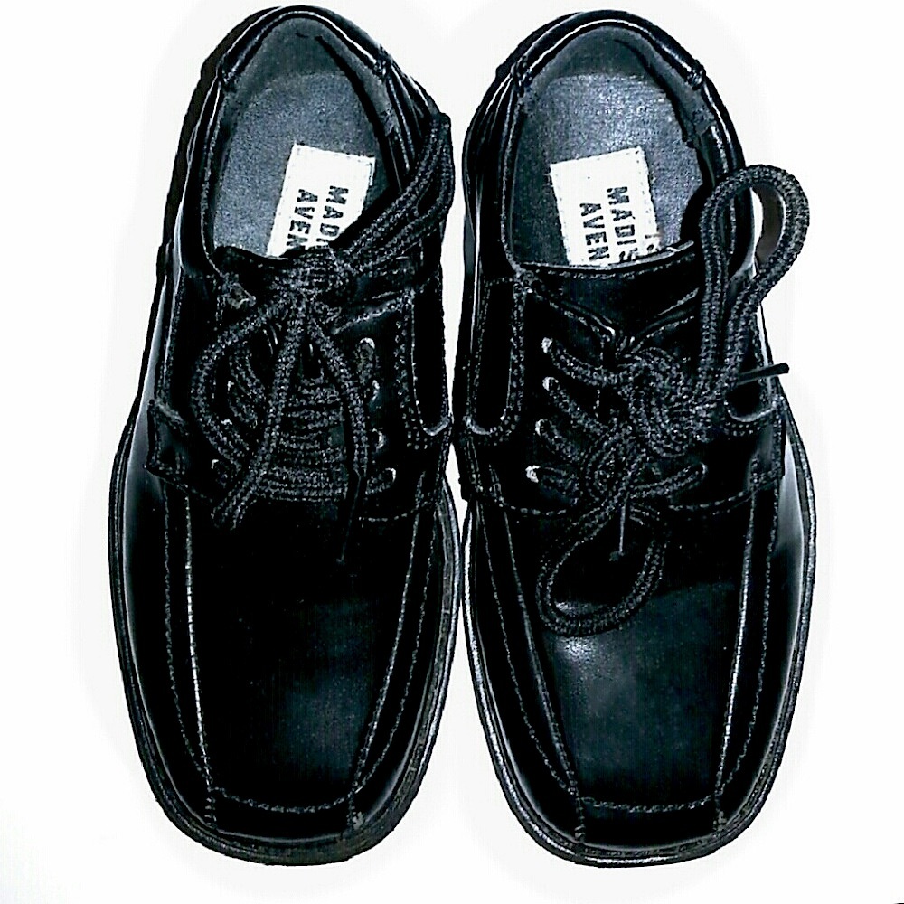 Madison Avenue Black Lace Up Oxfords Brice Dress Shoes Kids 9M COPY